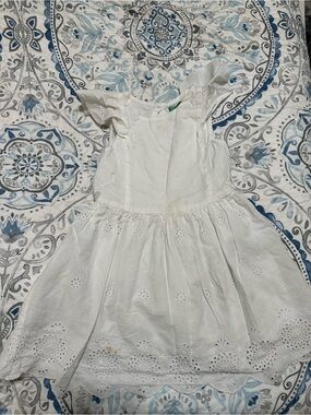 United Colors of Benetton Girls White Eyelet Cotton Dress